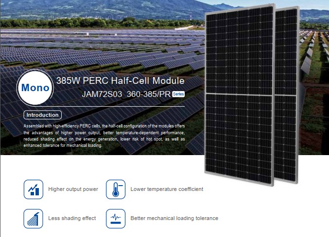 Tấm pin năng lượng mặt trời JA solar 375wp JAM72S03