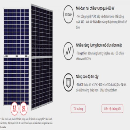 thong so ky thuat cua tam pin canadian 440 445w | GP Tech