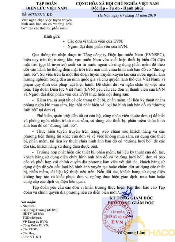 Nguy cơ không được ký hợp đồng mua điện khi sử dụng inverter có đường lưỡi bò | GP Tech cong van evn ve duong luoi bo dien mat troi | GP Tech