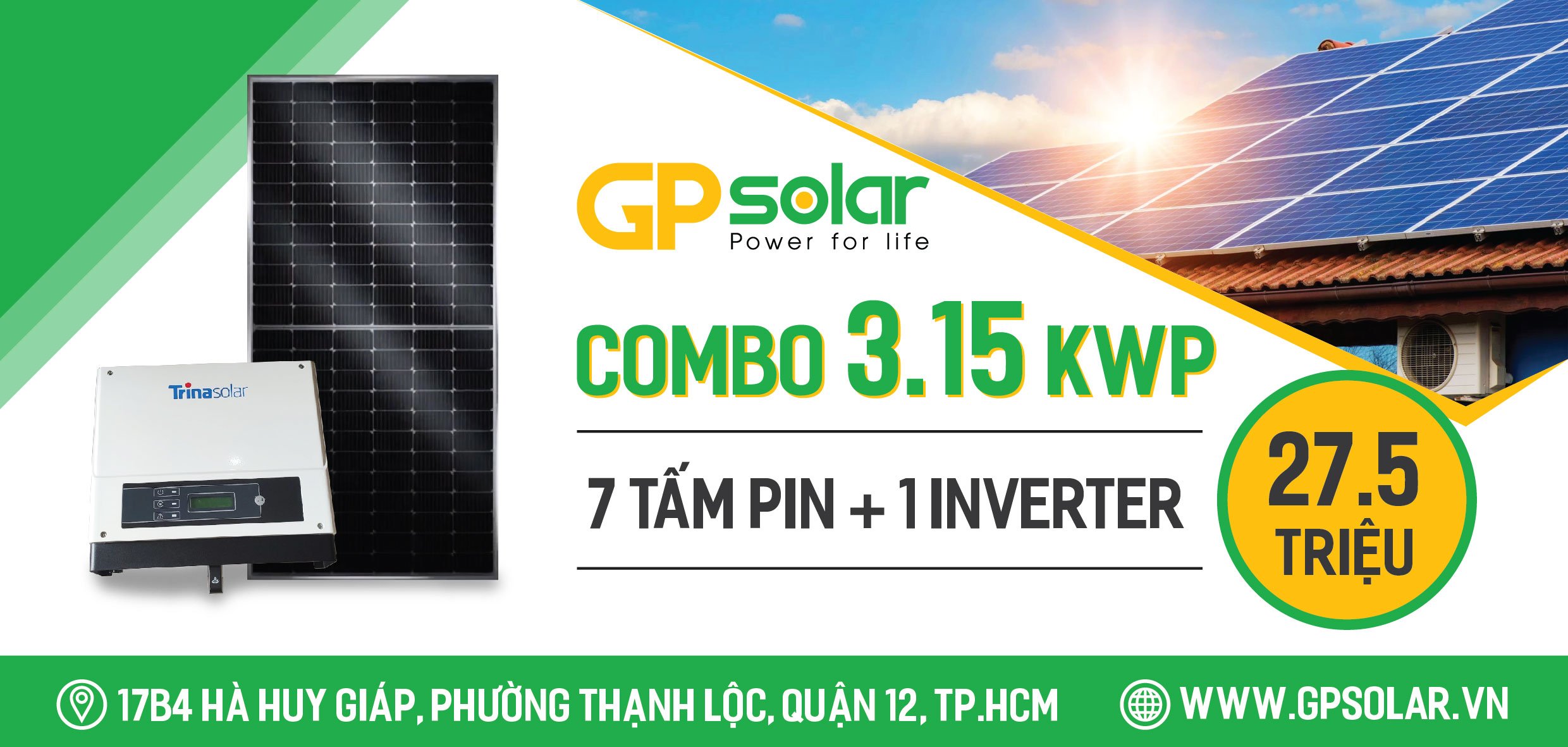 Lắp điện mặt trời tại Hà Nội | GP Tech Khuyến mãi Hệ thống điện năng lượng mặt trời 3 kwp không lưu trữ