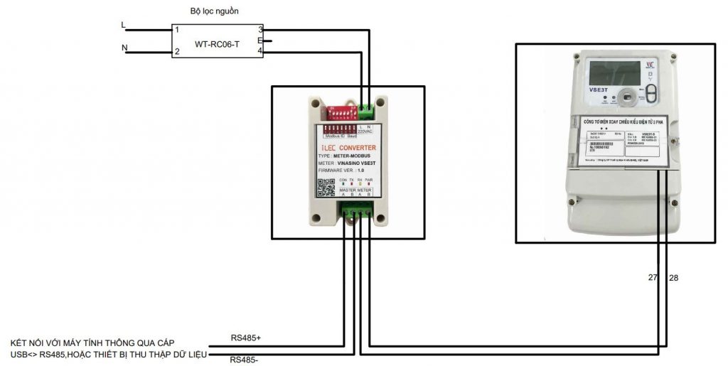 Module modbus cho công tơ Vinasino VSE3T | GP Tech so do ket noi modbus vinasino metter | GP Tech