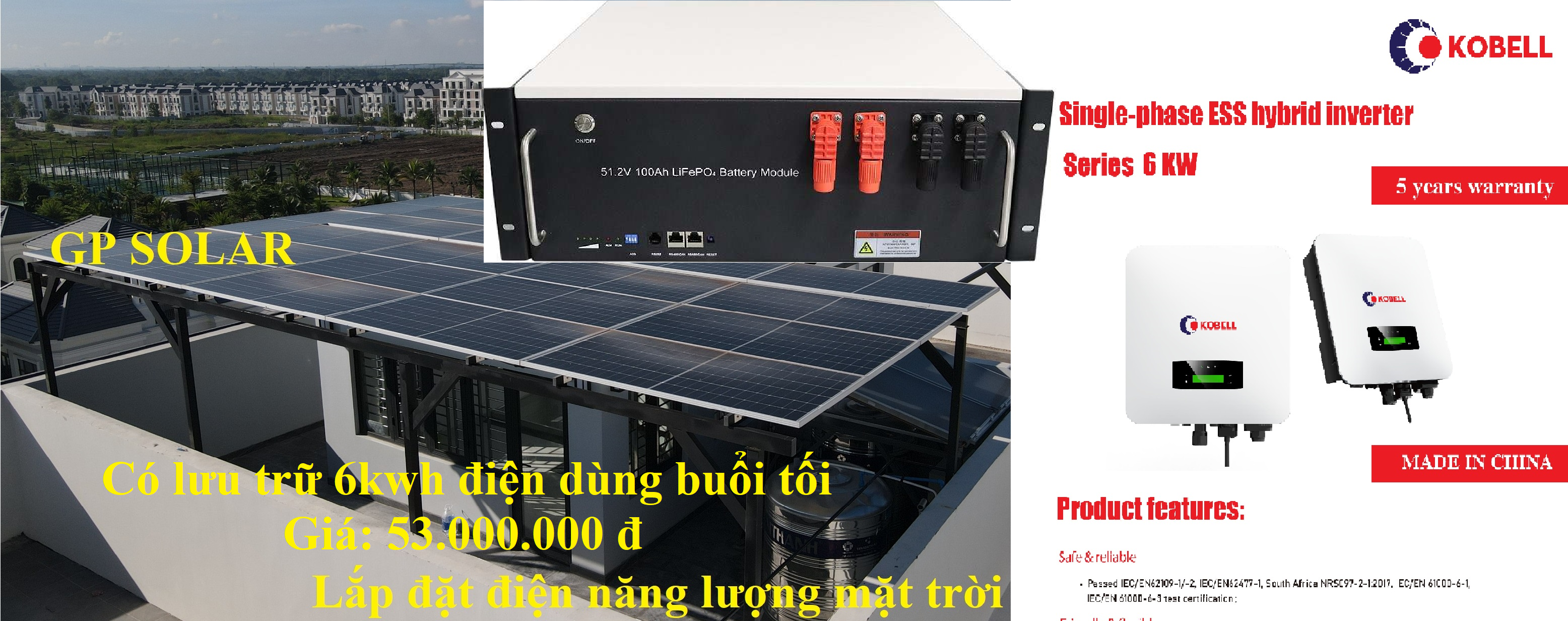 Hệ thống điện mặt trời có lưu trữ 6kWh GP TECH