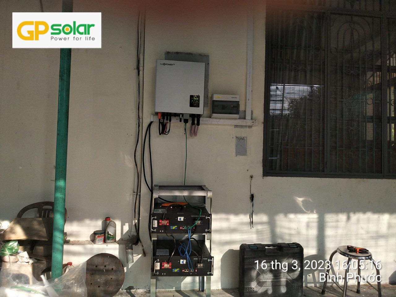 Điện năng lượng mặt trời 5.5kw có lưu trữ 14kwh | GP Tech lap dien nang luong hoa luoi co luu tru binh phuoc | GP Tech