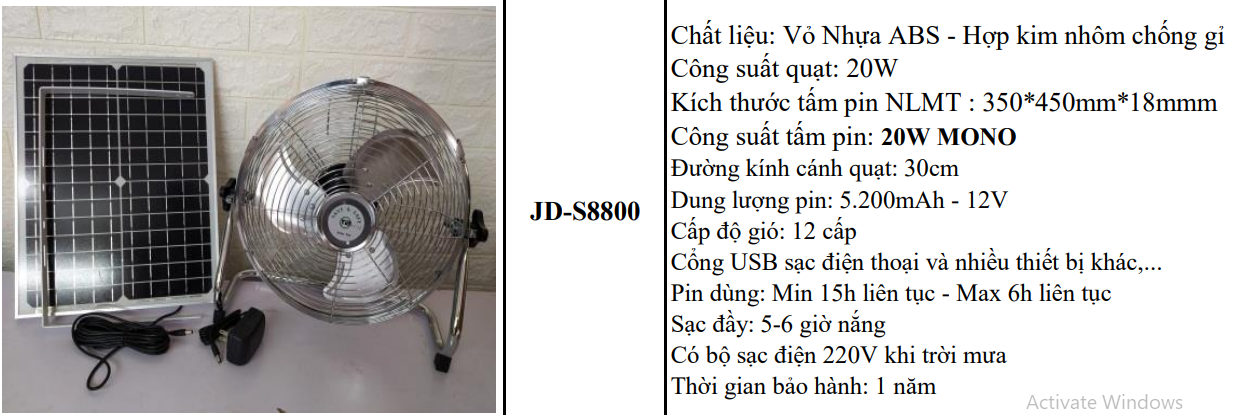 Quạt năng lượng mặt trời JD Solar | GP Tech quat nang luong mat troi JD S8800 gia re | GP Tech