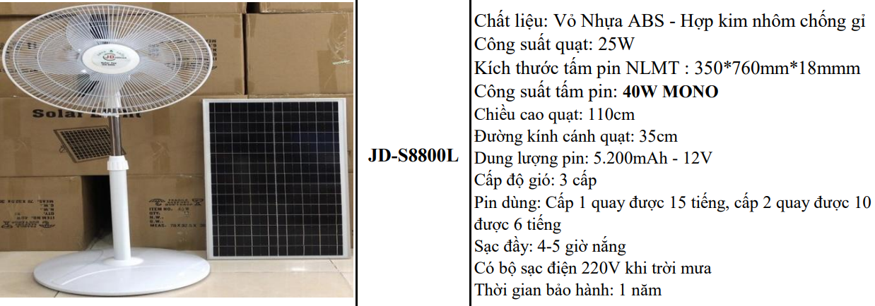 Quạt năng lượng mặt trời JD Solar | GP Tech quat nang luong mat troi JD S8800L gia re | GP Tech
