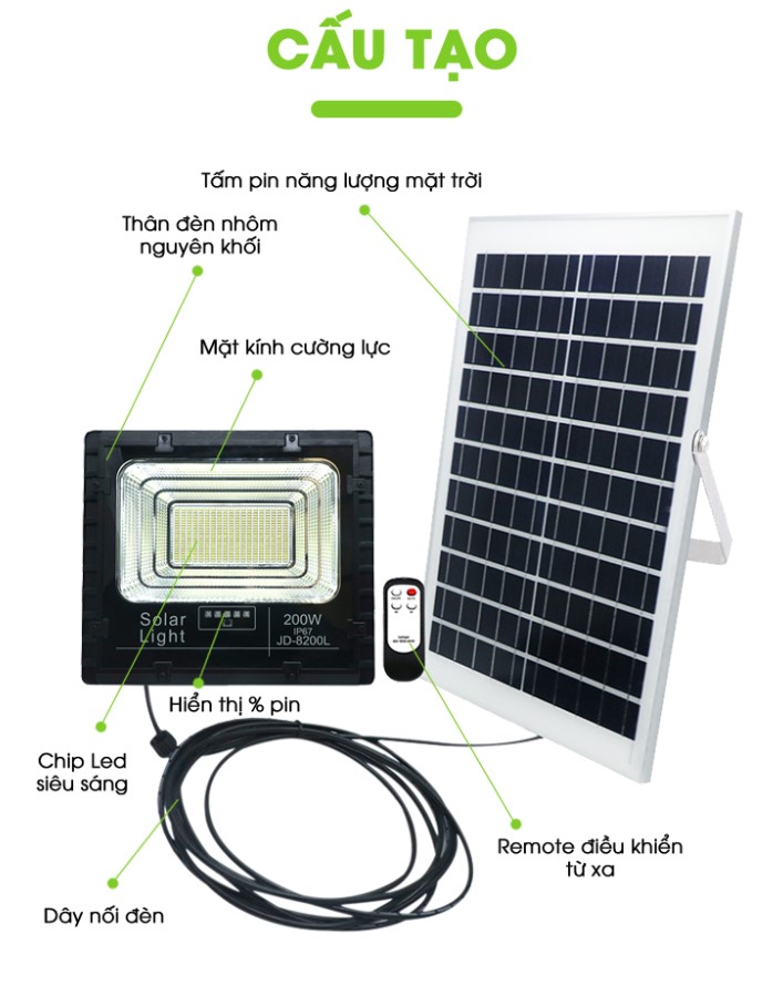 Đèn năng lượng mặt trời 200W Jindian JD 8200L | GP Tech Bộ sản phẩm của Đèn năng lượng mặt trời 200W JD-8200L