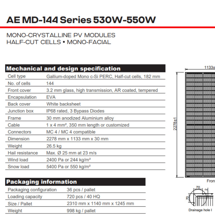 Tấm pin năng lượng mặt trời AE SOLAR 550/580Wp | GP Tech thong so ky thuat ae solar 550wp | GP Tech