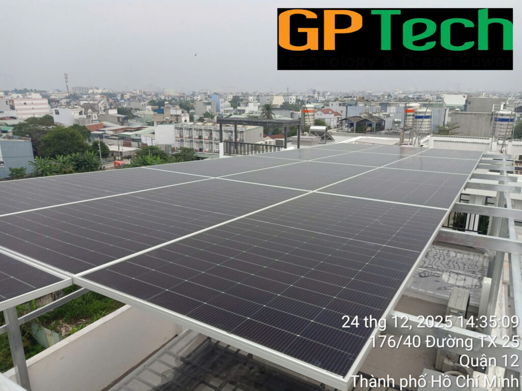 Điện mặt trời gia đình 7kwp lưu trữ 15kwh | GP Tech lap dat dien mat troi ho gia dinh gptech | GP Tech